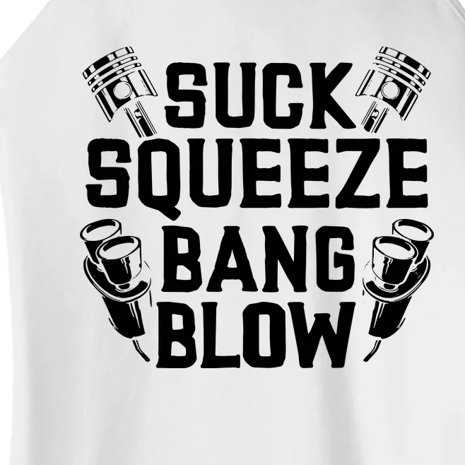 Suck Squeeze Bang Blow Funny Mechanic Women’s Perfect Tri Rocker Tank