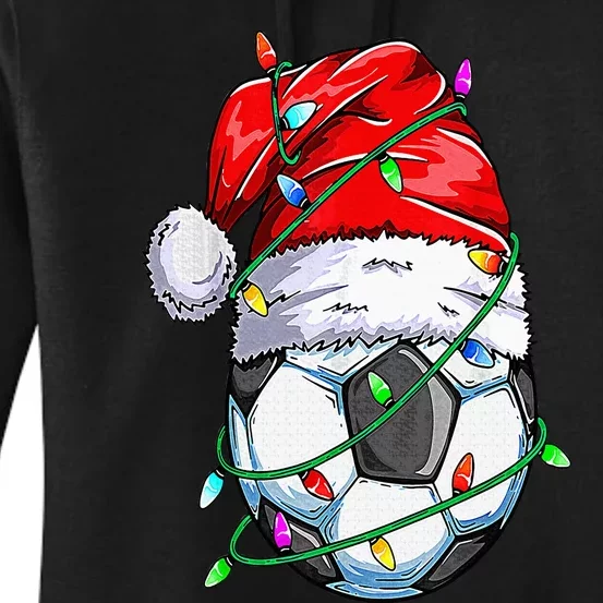 Santa Soccer Ball Sports Design Christmas Soccer Player Women's Pullover Hoodie