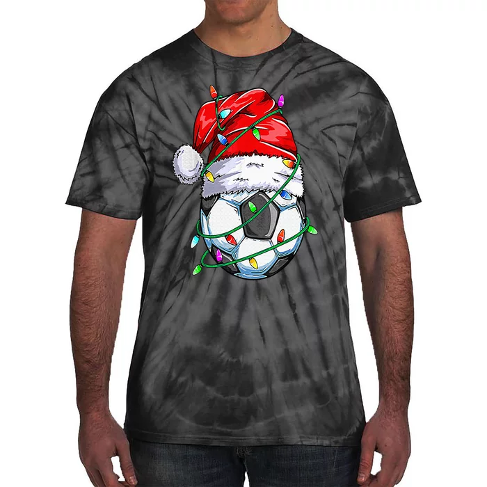 Santa Soccer Ball Sports Design Christmas Soccer Player Tie-Dye T-Shirt