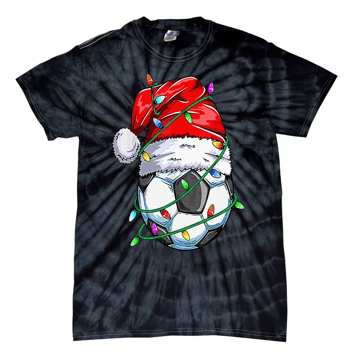 Santa Soccer Ball Sports Design Christmas Soccer Player Tie-Dye T-Shirt