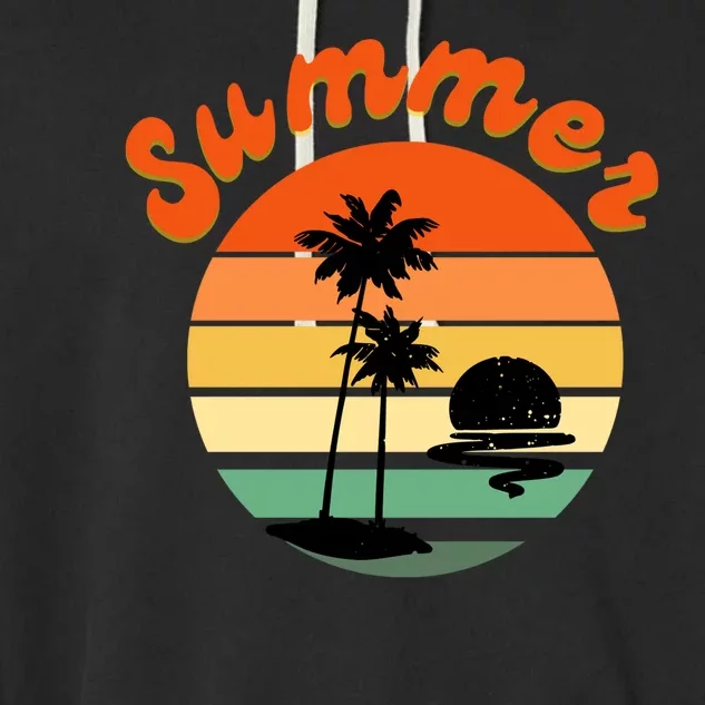 Summer Sunset Beach Retro Vacation Garment-Dyed Fleece Hoodie