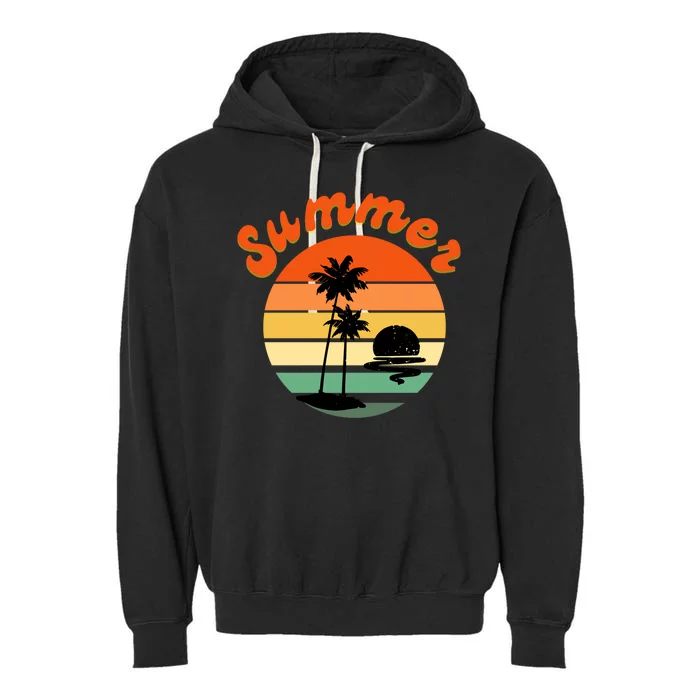 Summer Sunset Beach Retro Vacation Garment-Dyed Fleece Hoodie