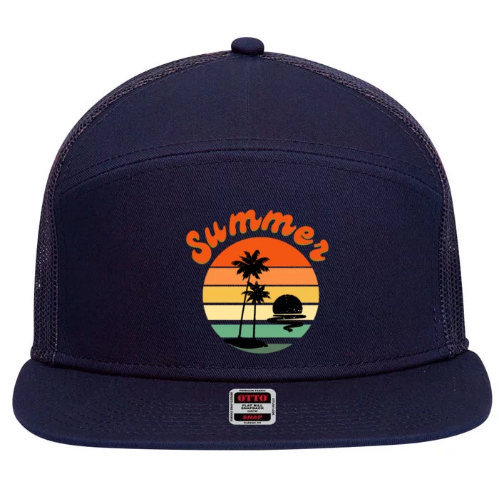 Summer Sunset Beach Retro Vacation 7 Panel Mesh Trucker Snapback Hat