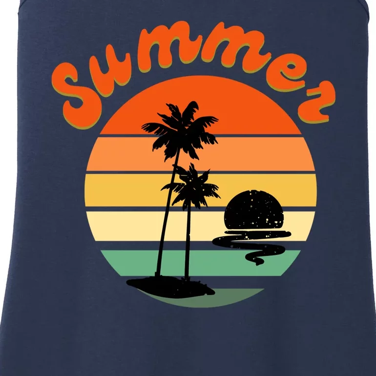 Summer Sunset Beach Retro Vacation Ladies Essential Tank