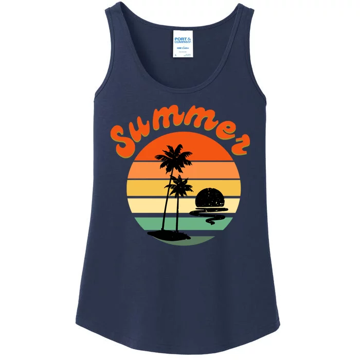 Summer Sunset Beach Retro Vacation Ladies Essential Tank