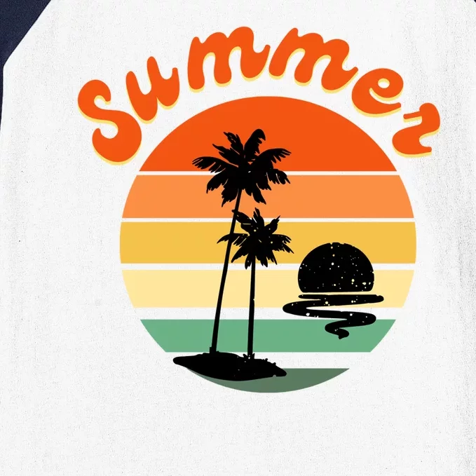 Summer Sunset Beach Retro Vacation Baseball Sleeve Shirt