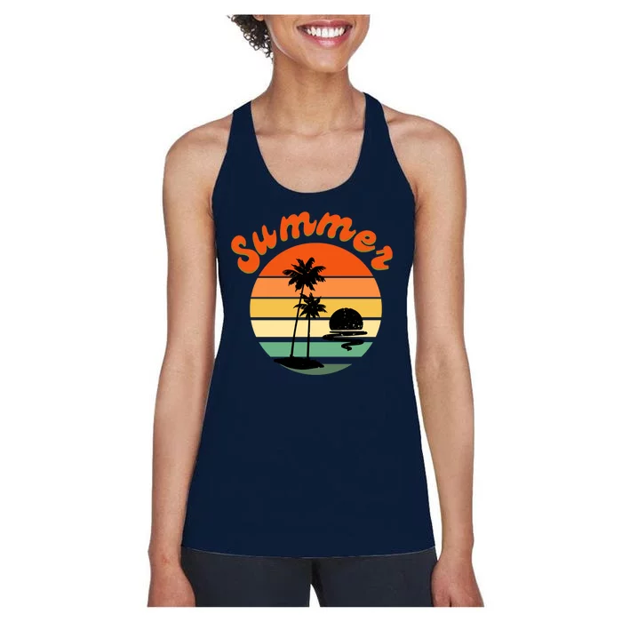 Summer Sunset Beach Retro Vacation Women's Racerback Tank