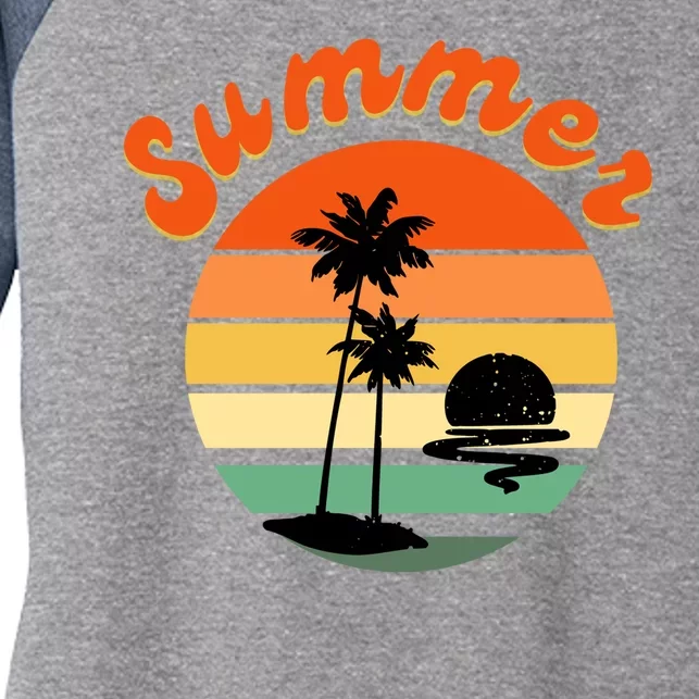 Summer Sunset Beach Retro Vacation Women's Tri-Blend 3/4-Sleeve Raglan Shirt