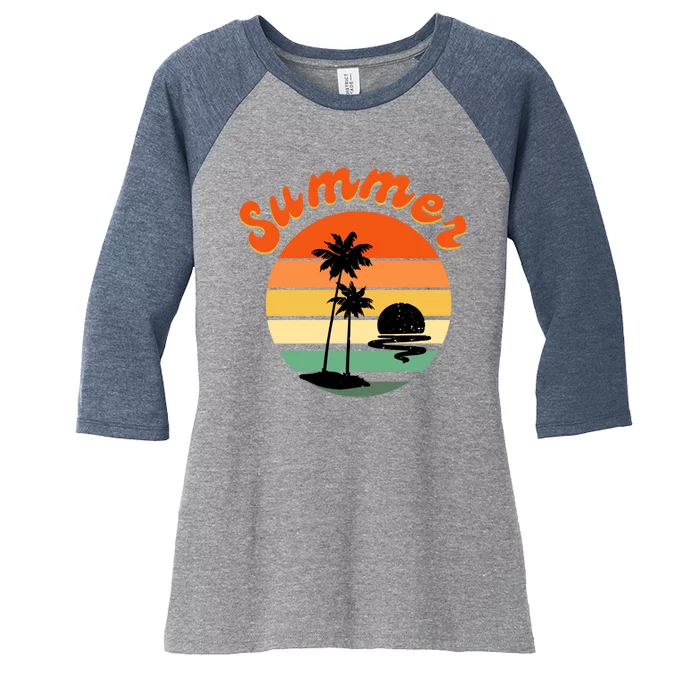 Summer Sunset Beach Retro Vacation Women's Tri-Blend 3/4-Sleeve Raglan Shirt