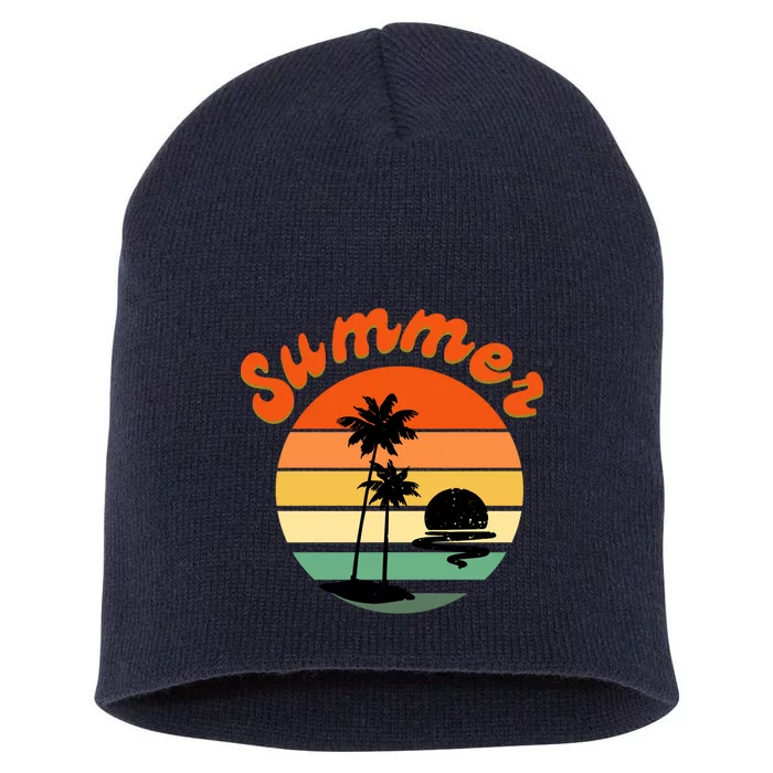 Summer Sunset Beach Retro Vacation Short Acrylic Beanie