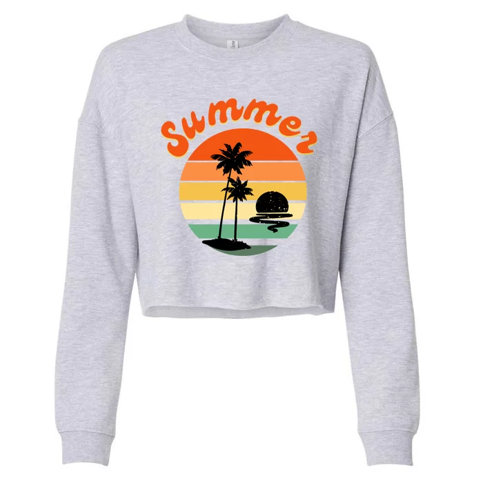 Summer Sunset Beach Retro Vacation Cropped Pullover Crew