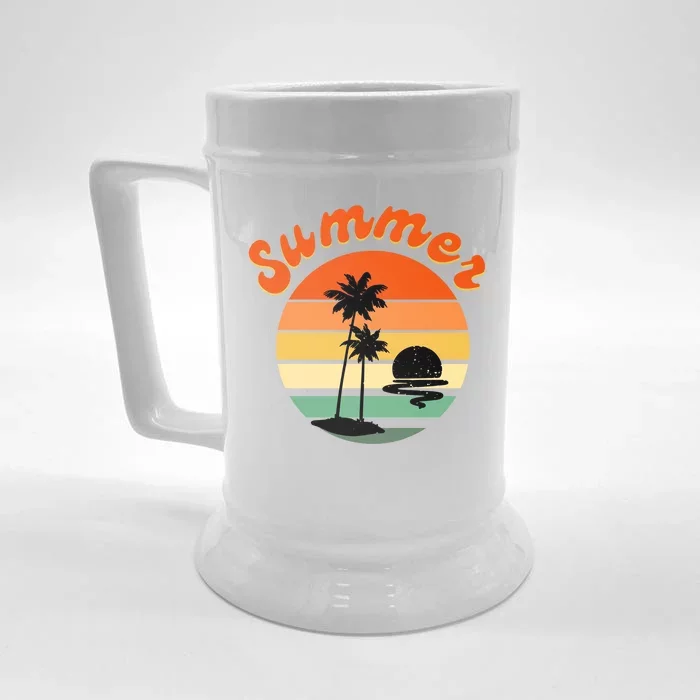 Summer Sunset Beach Retro Vacation Front & Back Beer Stein