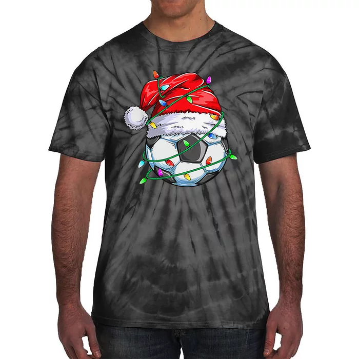 Santa Soccer Ball Sports Design- Christmas Soccer Player Tie-Dye T-Shirt