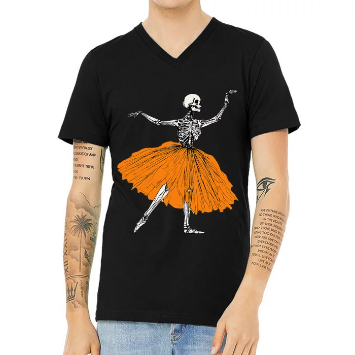 Spooky Skeleton Ballet Dance Costume for Halloween V-Neck T-Shirt