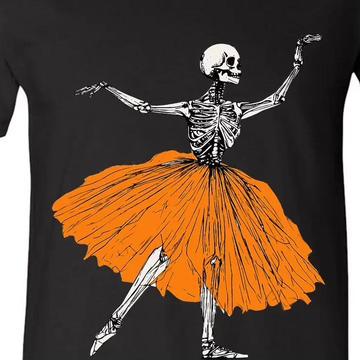 Spooky Skeleton Ballet Dance Costume for Halloween V-Neck T-Shirt