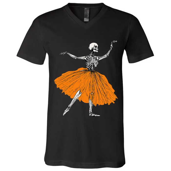 Spooky Skeleton Ballet Dance Costume for Halloween V-Neck T-Shirt