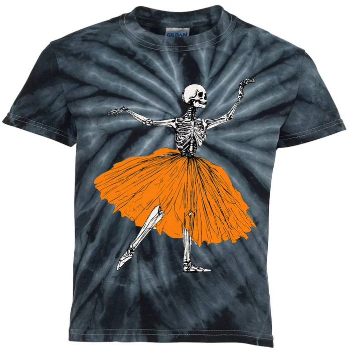 Spooky Skeleton Ballet Dance Costume for Halloween Kids Tie-Dye T-Shirt