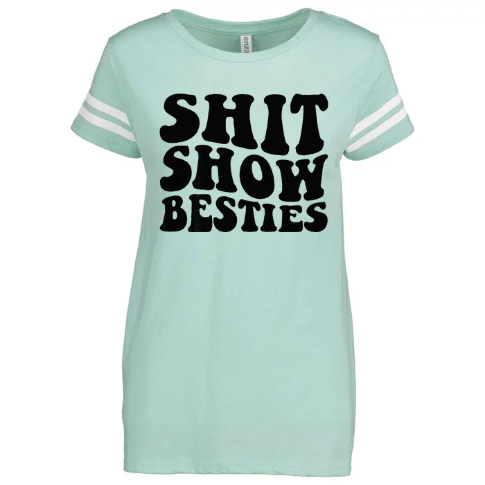 Shit Show Besties On Back Enza Ladies Jersey Football T-Shirt