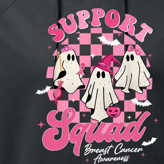 Support Squad Breast Cancer Ghost Halloween Pink Ribbon Performance Fleece Hoodie