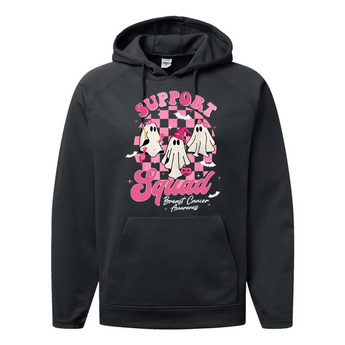 Support Squad Breast Cancer Ghost Halloween Pink Ribbon Performance Fleece Hoodie