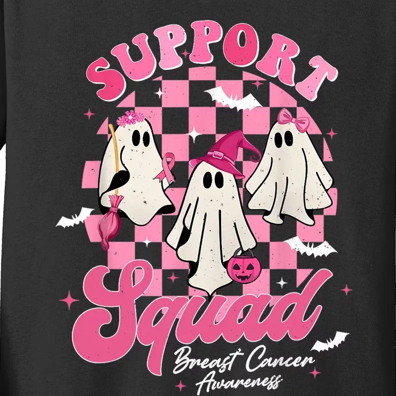 Support Squad Breast Cancer Ghost Halloween Pink Ribbon Kids Long Sleeve Shirt