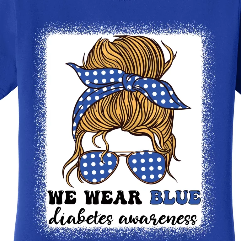 Support Squad Blue Ribbonmeaningful Giftmessy Bun Diabetes Awareness Gift Women's T-Shirt