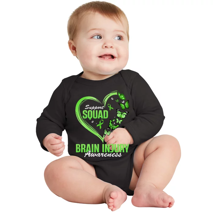 Support Squad Brain Injury Awareness Butterfly Heart Baby Long Sleeve Bodysuit