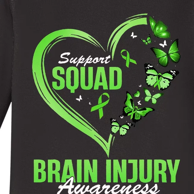 Support Squad Brain Injury Awareness Butterfly Heart Baby Long Sleeve Bodysuit