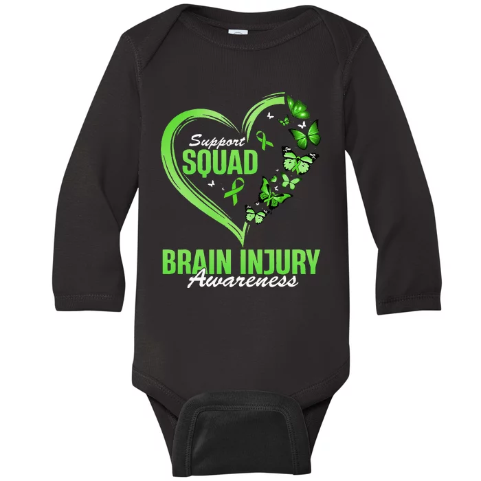 Support Squad Brain Injury Awareness Butterfly Heart Baby Long Sleeve Bodysuit