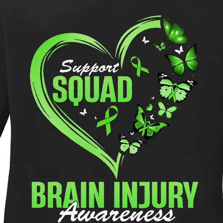 Support Squad Brain Injury Awareness Butterfly Heart Ladies Long Sleeve Shirt