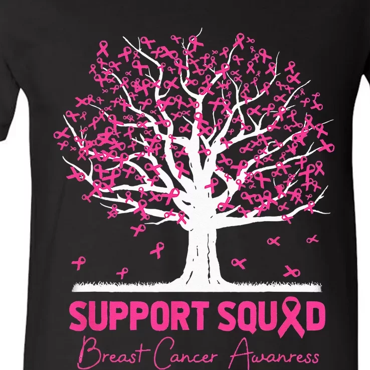 Support Squad Breast Cancer Awareness Fall Tree Pink Ribbon V-Neck T-Shirt