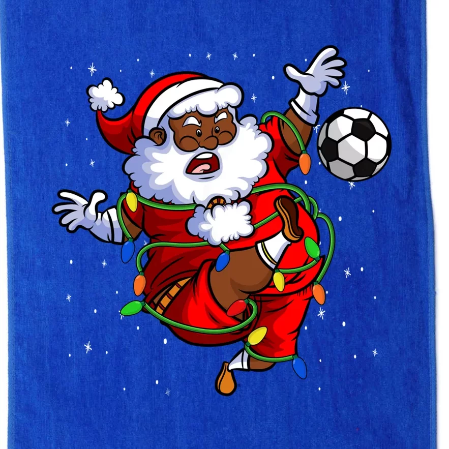 Santa Soccer Ball Afro American Soccer Player Xmas Lights Gift Platinum Collection Golf Towel