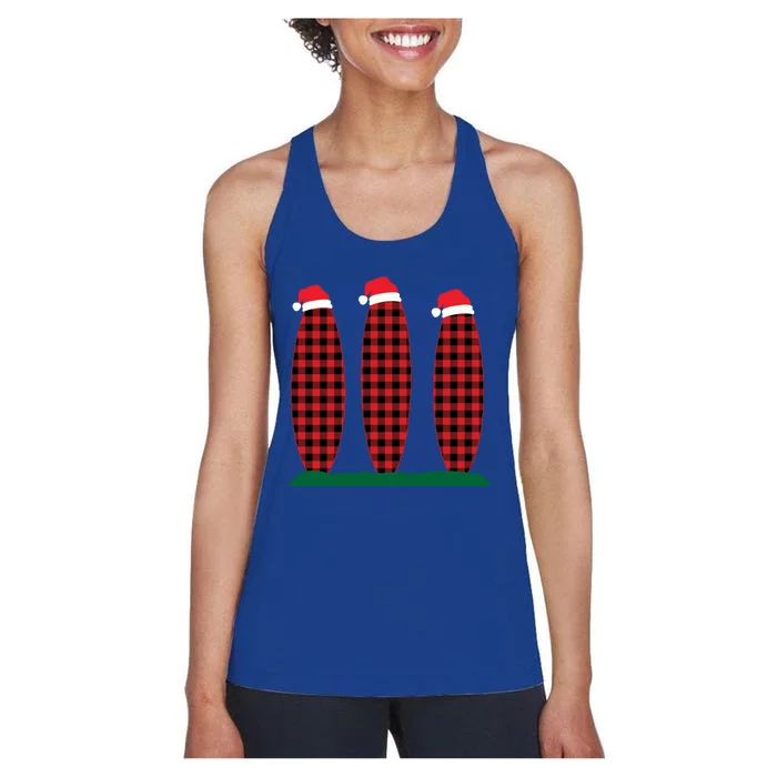 Surfer Surfboard Buffalo Plaid Family Christmas Hawaiian Gift Women's Racerback Tank