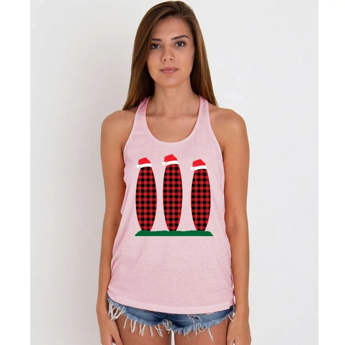 Surfer Surfboard Buffalo Plaid Family Christmas Hawaiian Gift Women's Knotted Racerback Tank