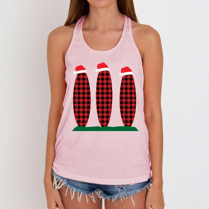 Surfer Surfboard Buffalo Plaid Family Christmas Hawaiian Gift Women's Knotted Racerback Tank