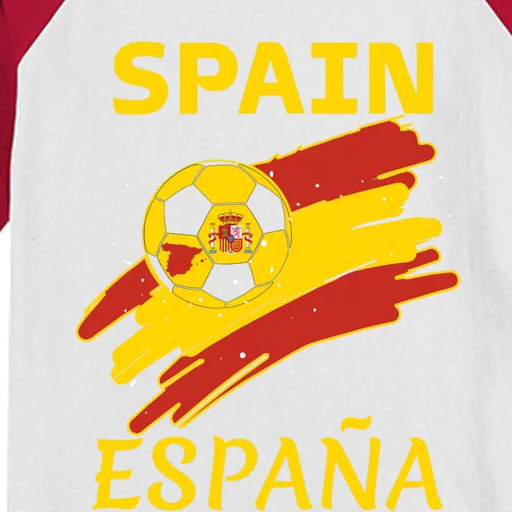 Spain Soccer Ball Flag Kids Colorblock Raglan Jersey