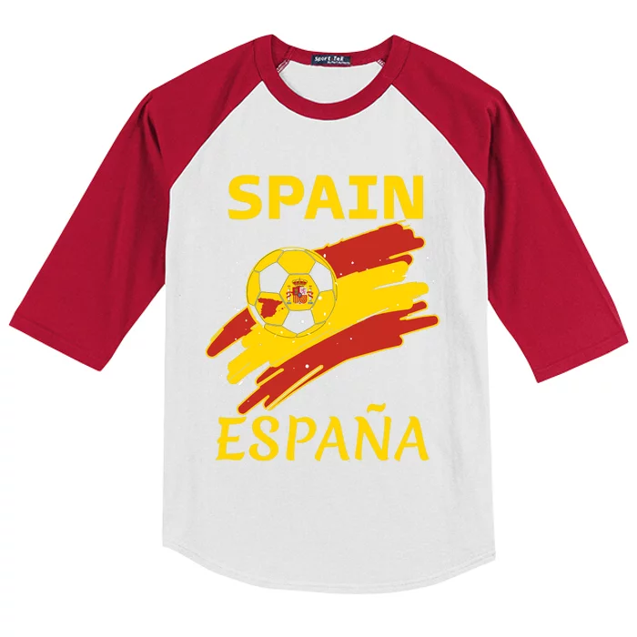 Spain Soccer Ball Flag Kids Colorblock Raglan Jersey