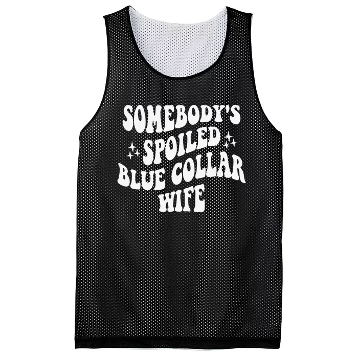 Somebodys Spoiled Blue Collar Wife Mother's Day Groovy Mesh Reversible Basketball Jersey Tank