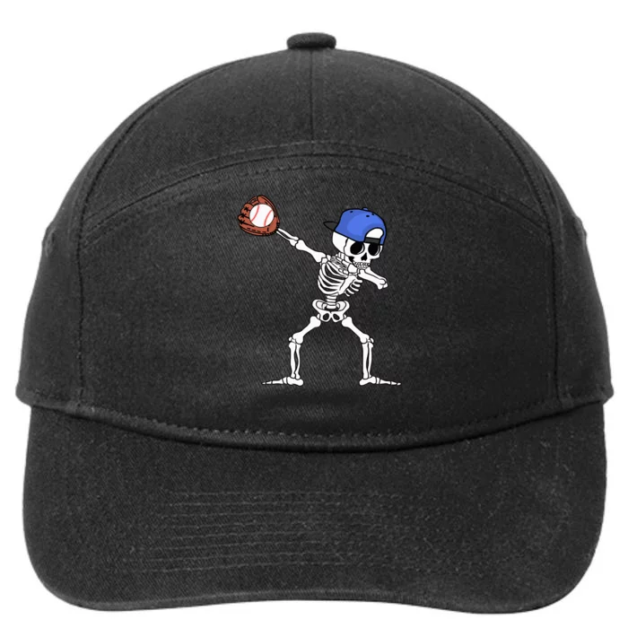 Spooky Skeleton Baseball Player Halloween Costume 7-Panel Snapback Hat