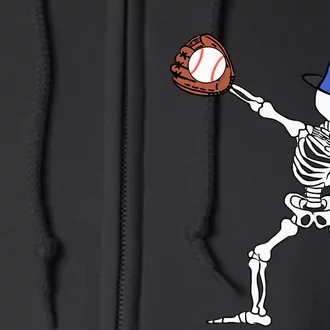 Spooky Skeleton Baseball Player Halloween Costume Full Zip Hoodie