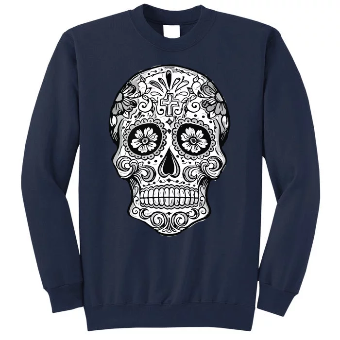 Sugar Skull Black White Image Day Dead Dios De Los Muertos Tall Sweatshirt