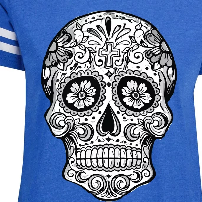 Sugar Skull Black White Image Day Dead Dios De Los Muertos Enza Ladies Jersey Football T-Shirt