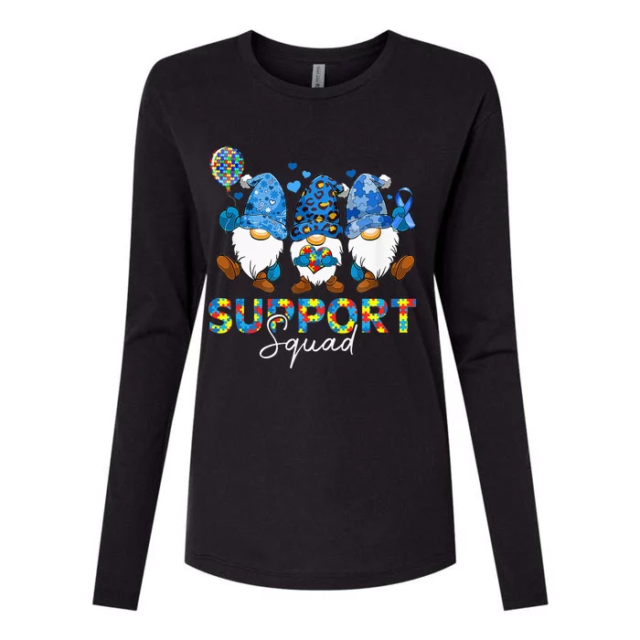 Support Squad Blue Ribbon Gnomes Autism Awareness Womens Cotton Relaxed Long Sleeve T-Shirt