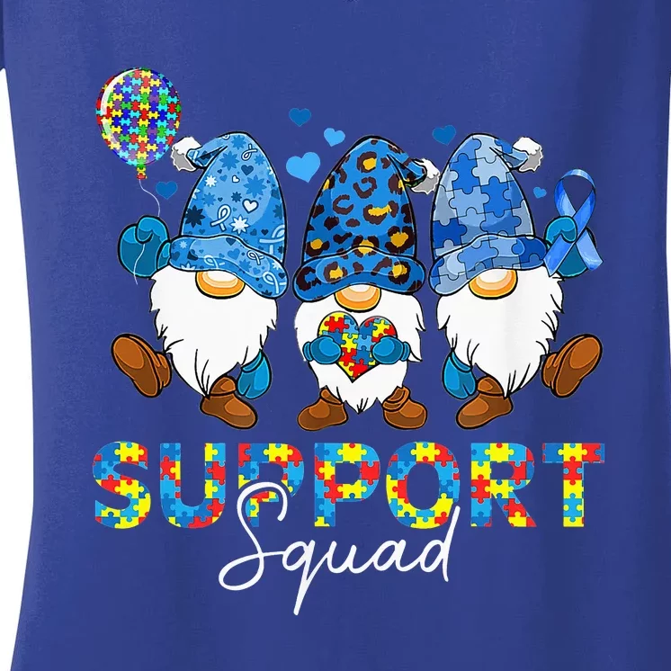 Support Squad Blue Ribbon Gnomes Autism Awareness Women's V-Neck T-Shirt