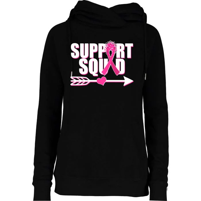 Support Squad Breast Cancer Awareness Pink Ribbon Womens Funnel Neck Pullover Hood