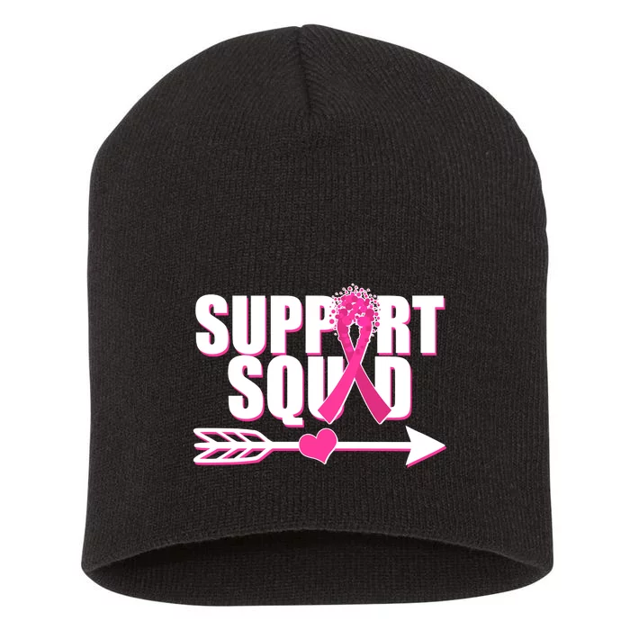 Support Squad Breast Cancer Awareness Pink Ribbon Short Acrylic Beanie