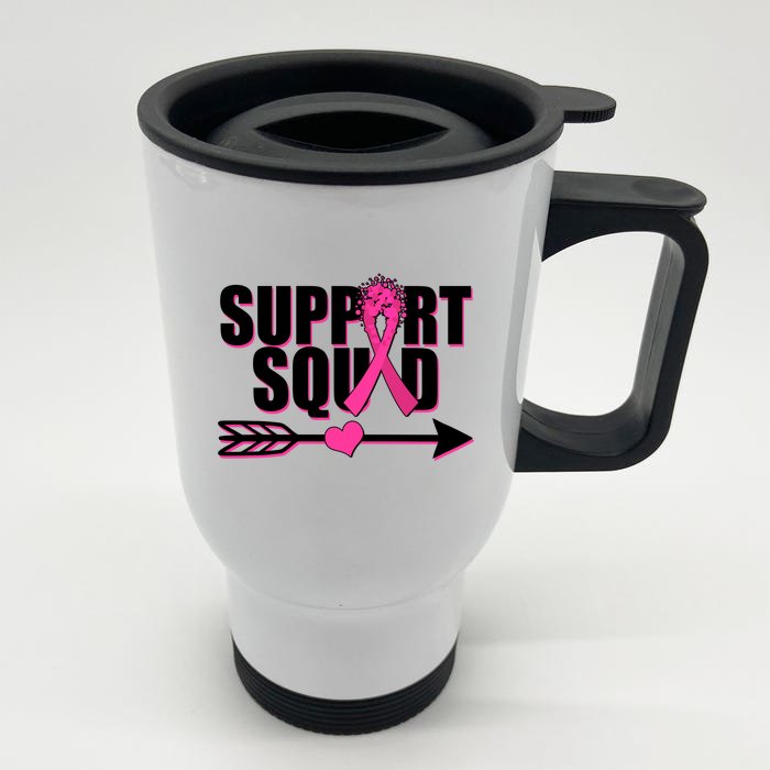 Support Squad Breast Cancer Awareness Pink Ribbon Front & Back Stainless Steel Travel Mug