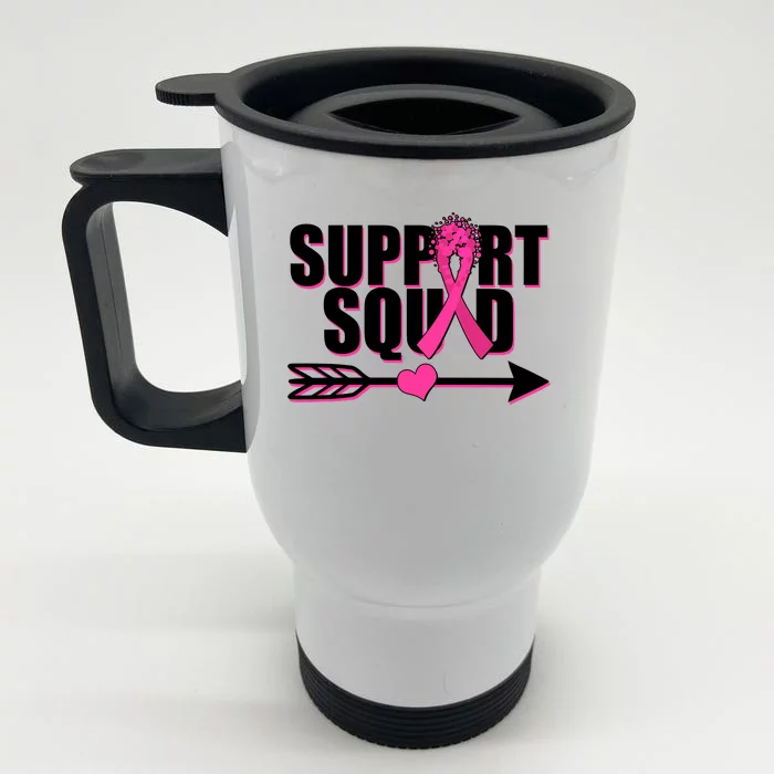 Support Squad Breast Cancer Awareness Pink Ribbon Front & Back Stainless Steel Travel Mug