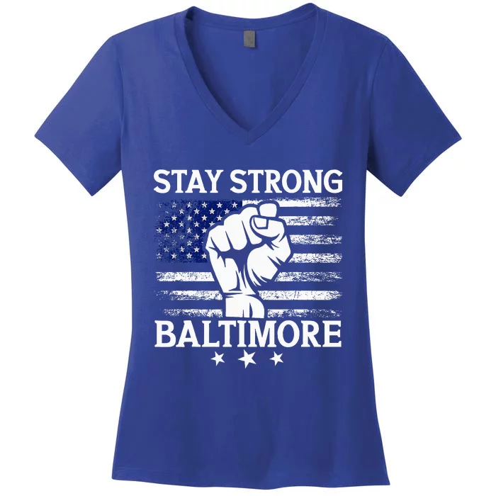 Stay Strong Baltimore White Raised Hand Fist Women's V-Neck T-Shirt