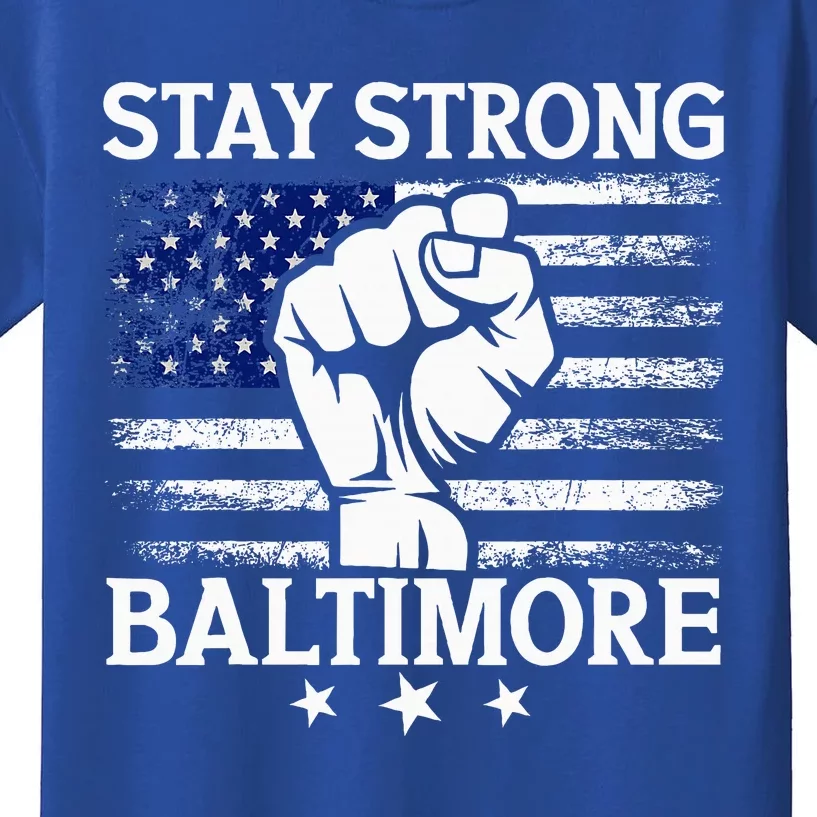 Stay Strong Baltimore White Raised Hand Fist Kids T-Shirt